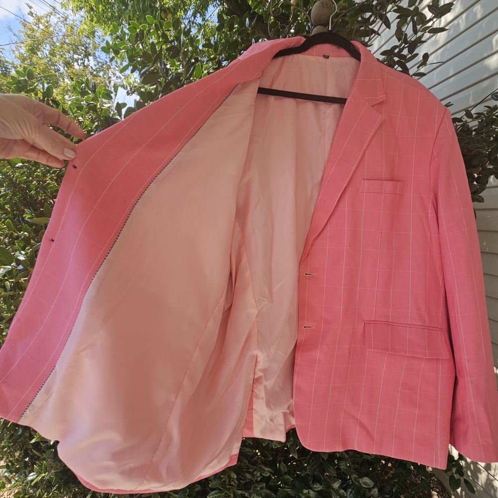 Mens‎ 5X Pink White Pin Stripe 2 Button Blazer - Picture 13 of 17